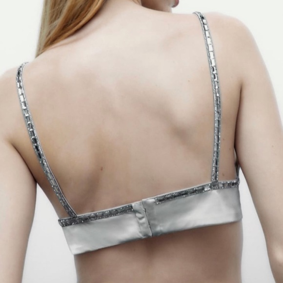 Zara white triangle rhinestone bra top size small NWOT Size Small - Picture 3 of 7